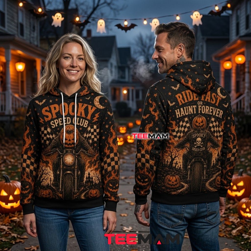 Pumpkin Biker Halloween 3D Hoodie Spooky Speed Club Back Pumpkin Biker Halloween 3D Hoodie Spooky Speed Club Back