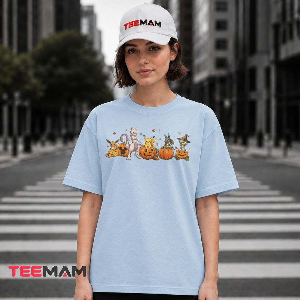 Pumpkin Row Mewtwo Pikachu Eevee Lucario Pokemon Halloween T-Shirt