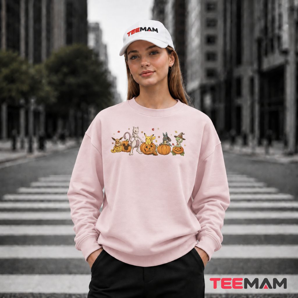 Pumpkin Row Mewtwo Pikachu Eevee Lucario Pokemon Halloween Long Sleeve Pumpkin Row Mewtwo Pikachu Eevee Lucario Pokemon Halloween Long Sleeve