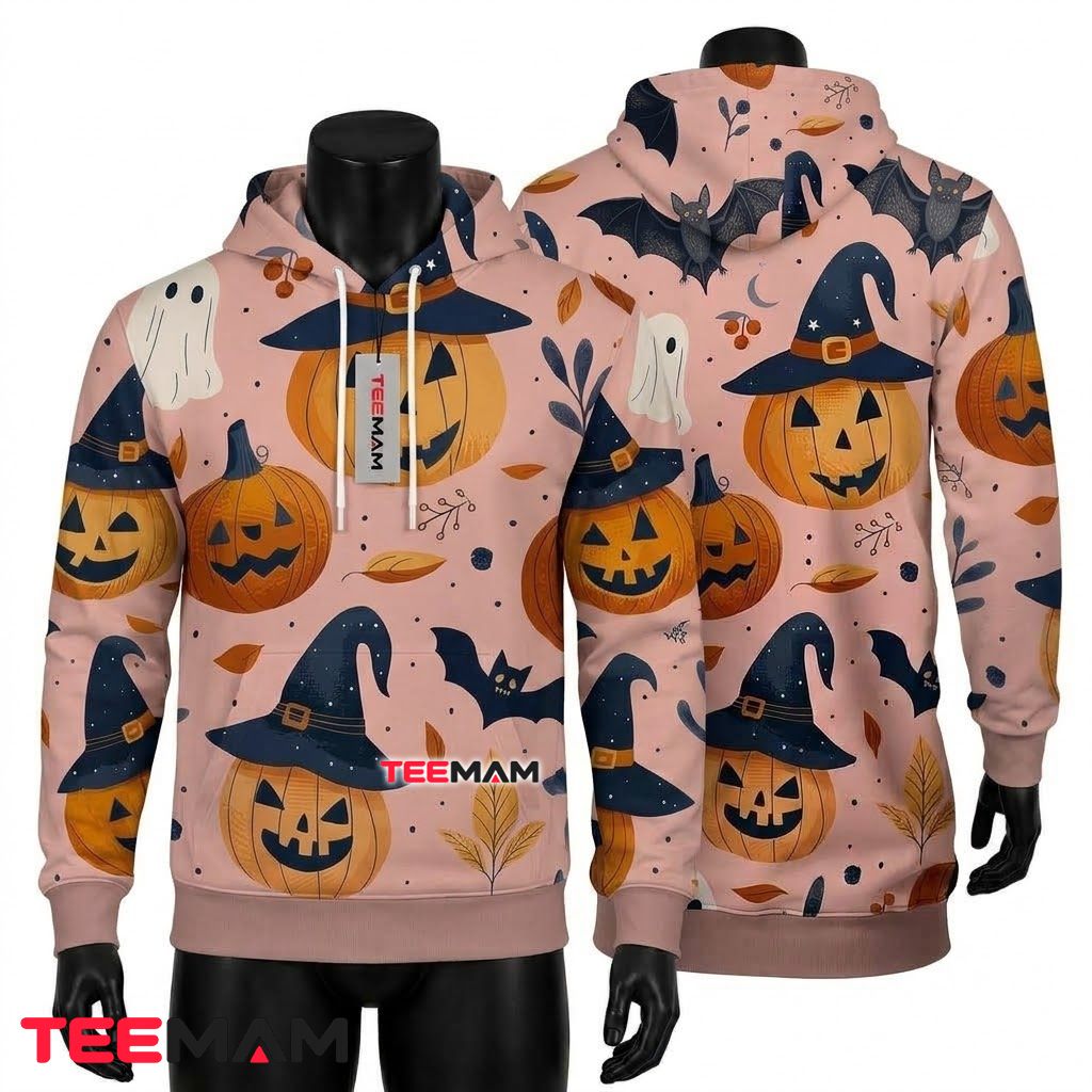 Pumpkin Witch Hat Halloween Pattern 3D Hoodie Front