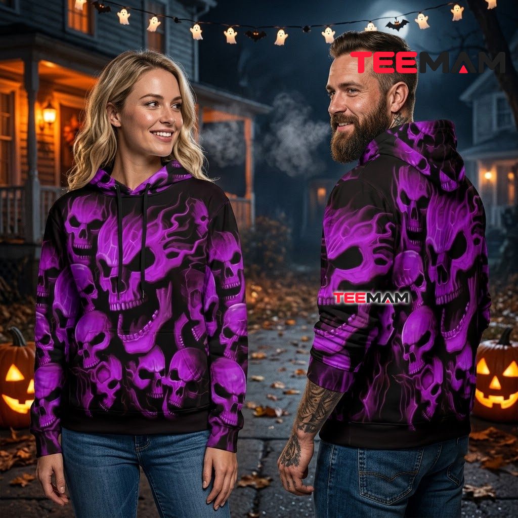 Purple Flame Skull Pile 3D Hoodie Back Purple Flame Skull Pile 3D Hoodie Back