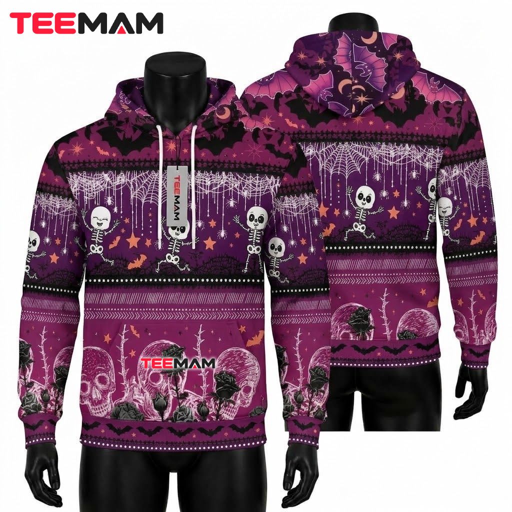 Purple Skeleton Rose Halloween 3D Hoodie Front