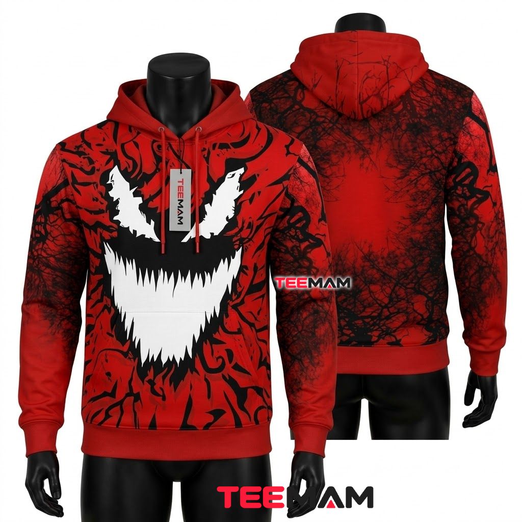 Red Monster Face Halloween 3D Hoodie Front