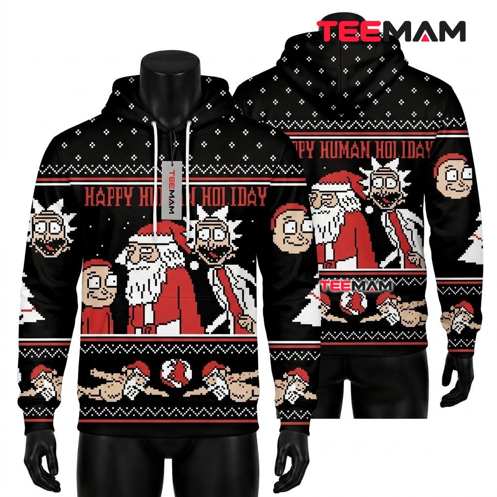 Rick and Morty 3D Hoodie Happy Human Holiday Christmas Front