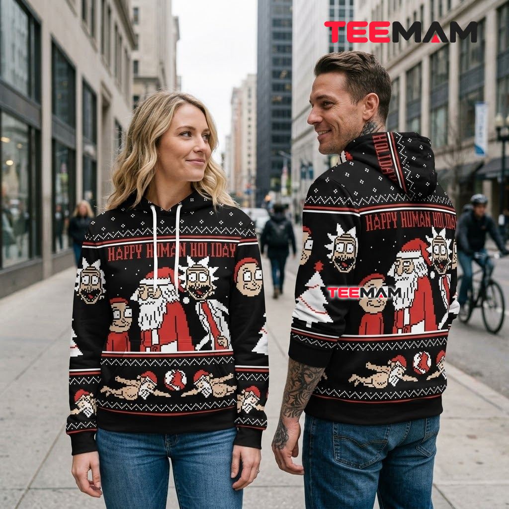 Rick and Morty 3D Hoodie Happy Human Holiday Christmas Back Rick and Morty 3D Hoodie Happy Human Holiday Christmas Back