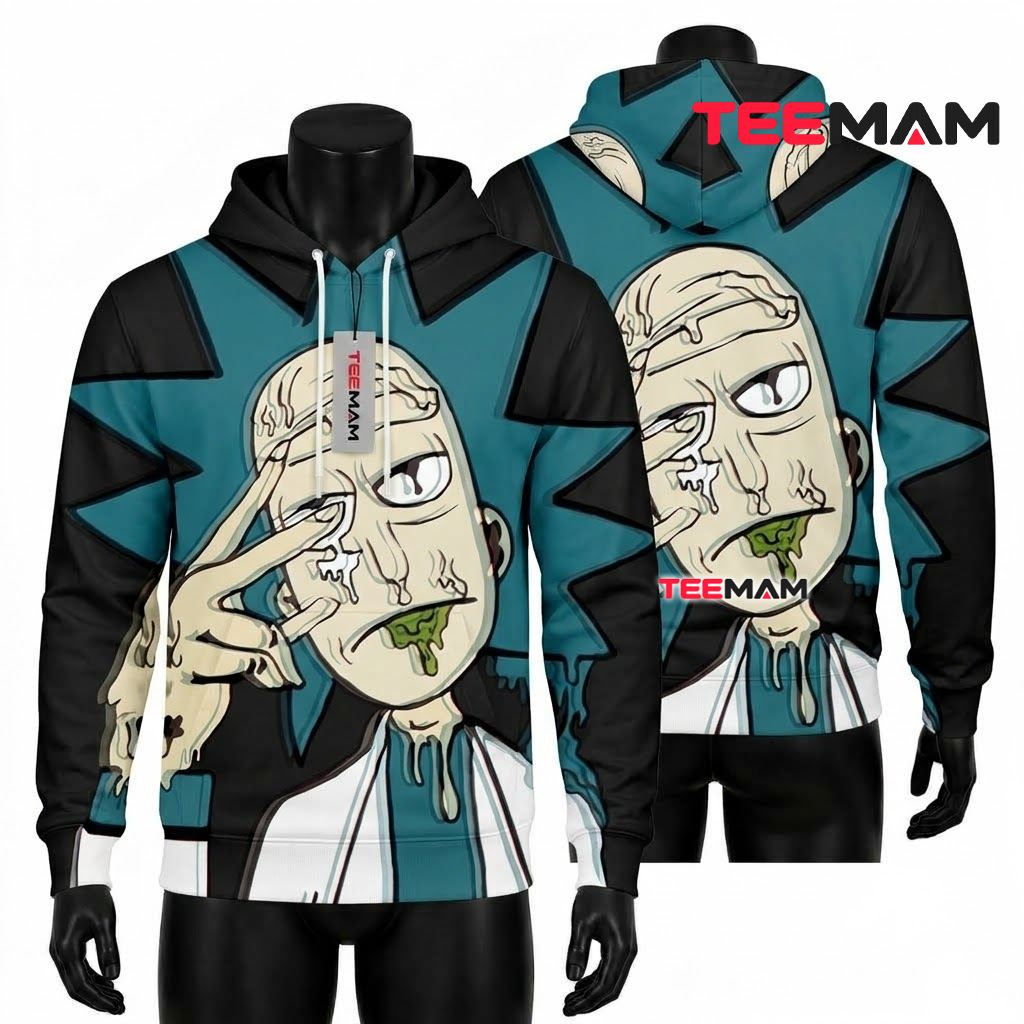 Rick and Morty 3D Hoodie Melting Rick Salute Teal Front