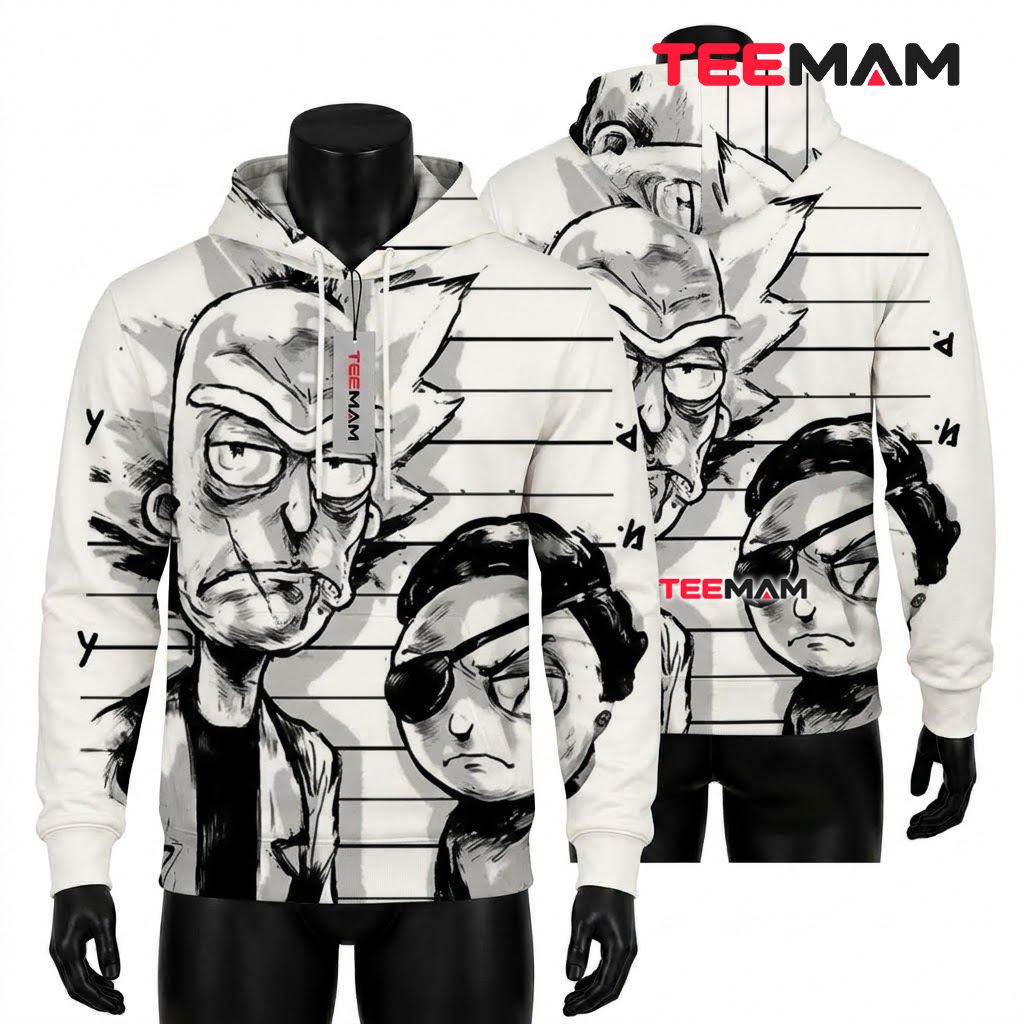 Rick and Morty 3D Hoodie Sketch Portrait Black White Front