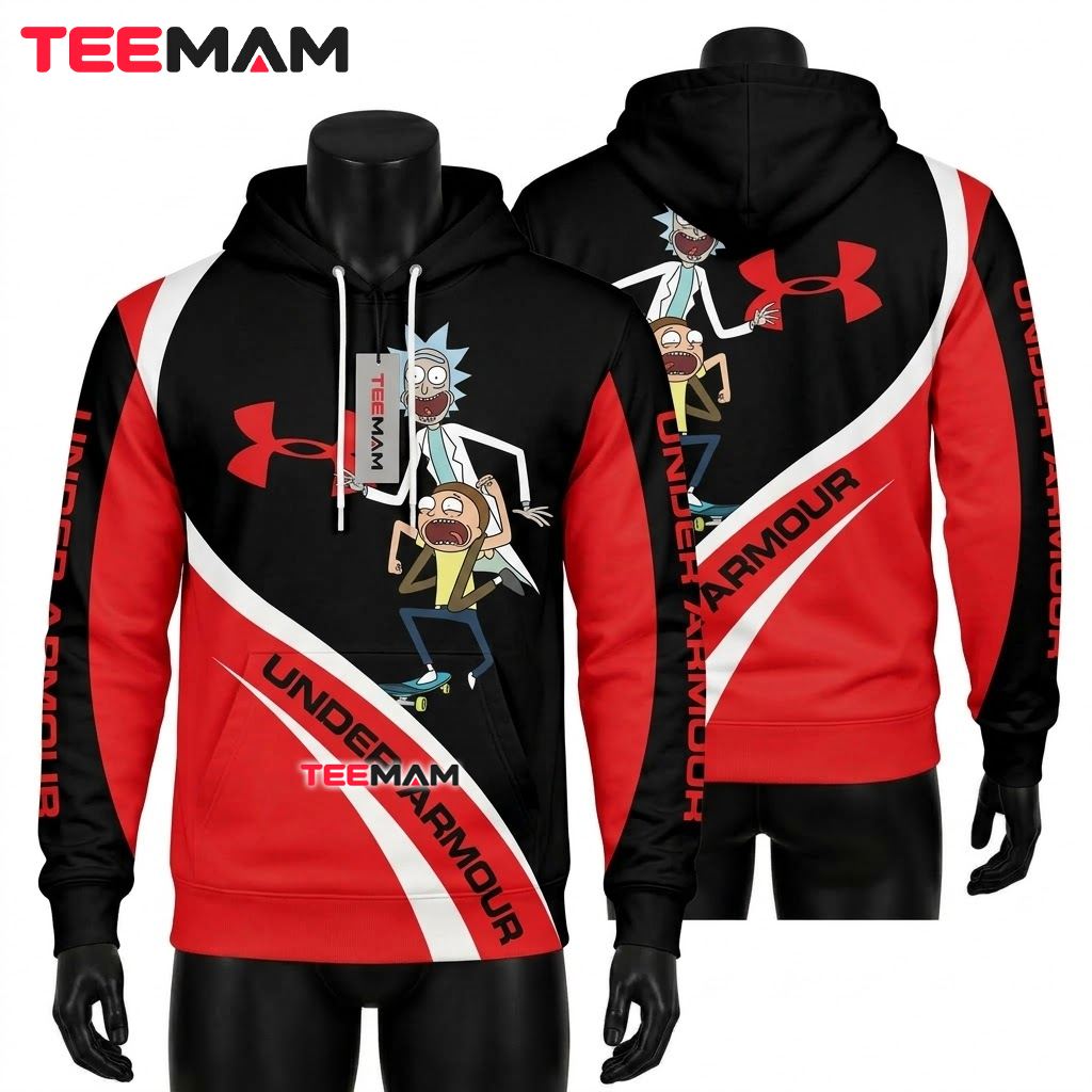 Rick and Morty 3D Hoodie Under Armour Red Black Skateboard Front