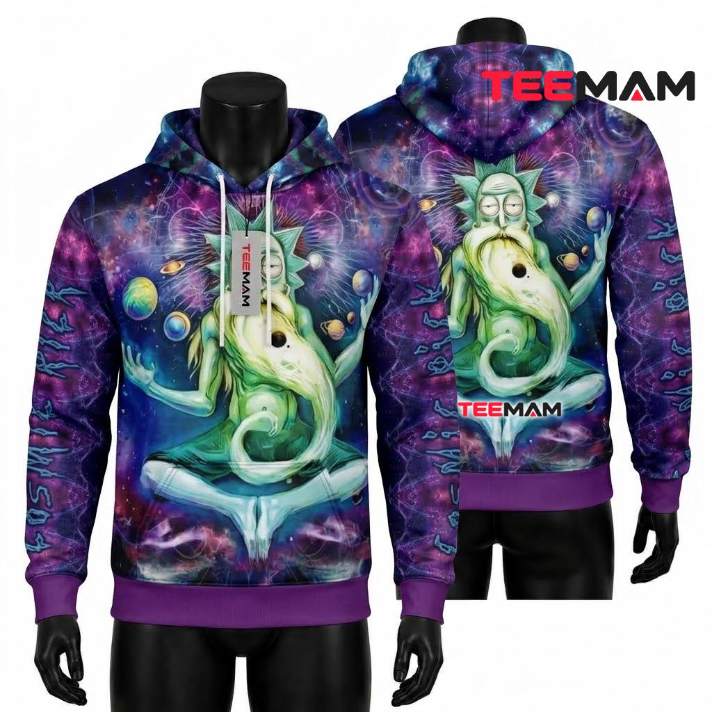 Rick and Morty All Over Print 3D Hoodie Cosmic Rick Meditation Galaxy Front