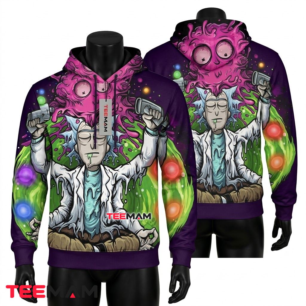 Rick and Morty All Over Print 3D Hoodie Melting Rick Meditation Front