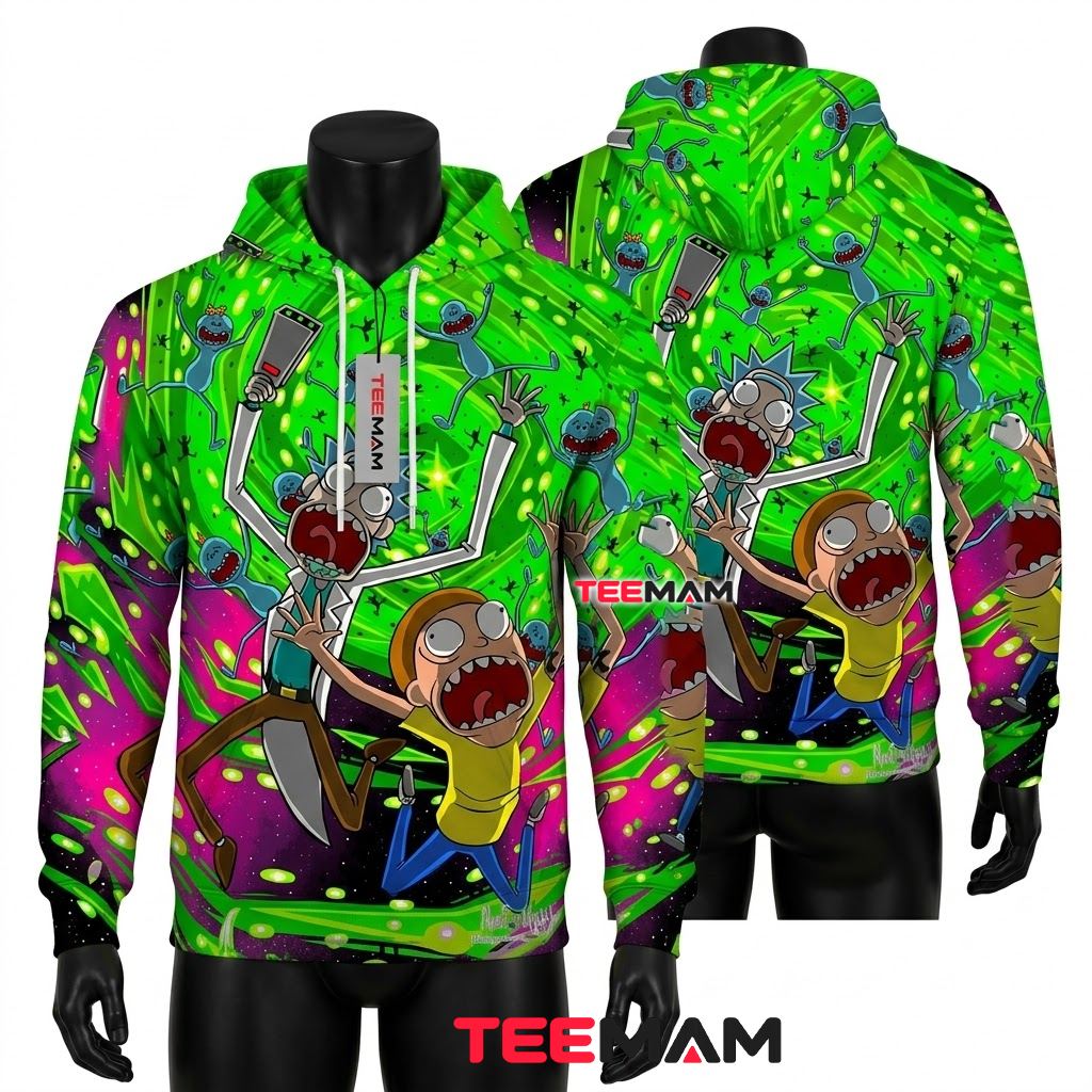 Rick and Morty All Over Print 3D Hoodie Pickle Rick Spaceship Collage Rick and Morty All Over Print 3D Hoodie Pickle Rick Spaceship Collage