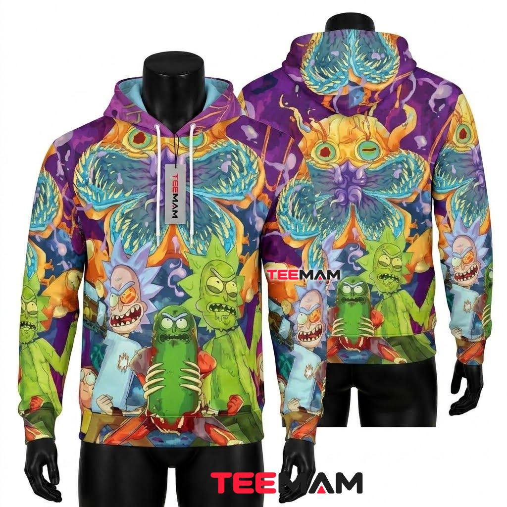 Rick and Morty All Over Print 3D Hoodie Pickle Rick Monster Portal Front