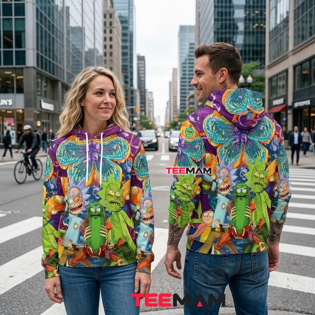 Rick and Morty All Over Print 3D Hoodie Pickle Rick Monster Portal Back Rick and Morty All Over Print 3D Hoodie Pickle Rick Monster Portal Back