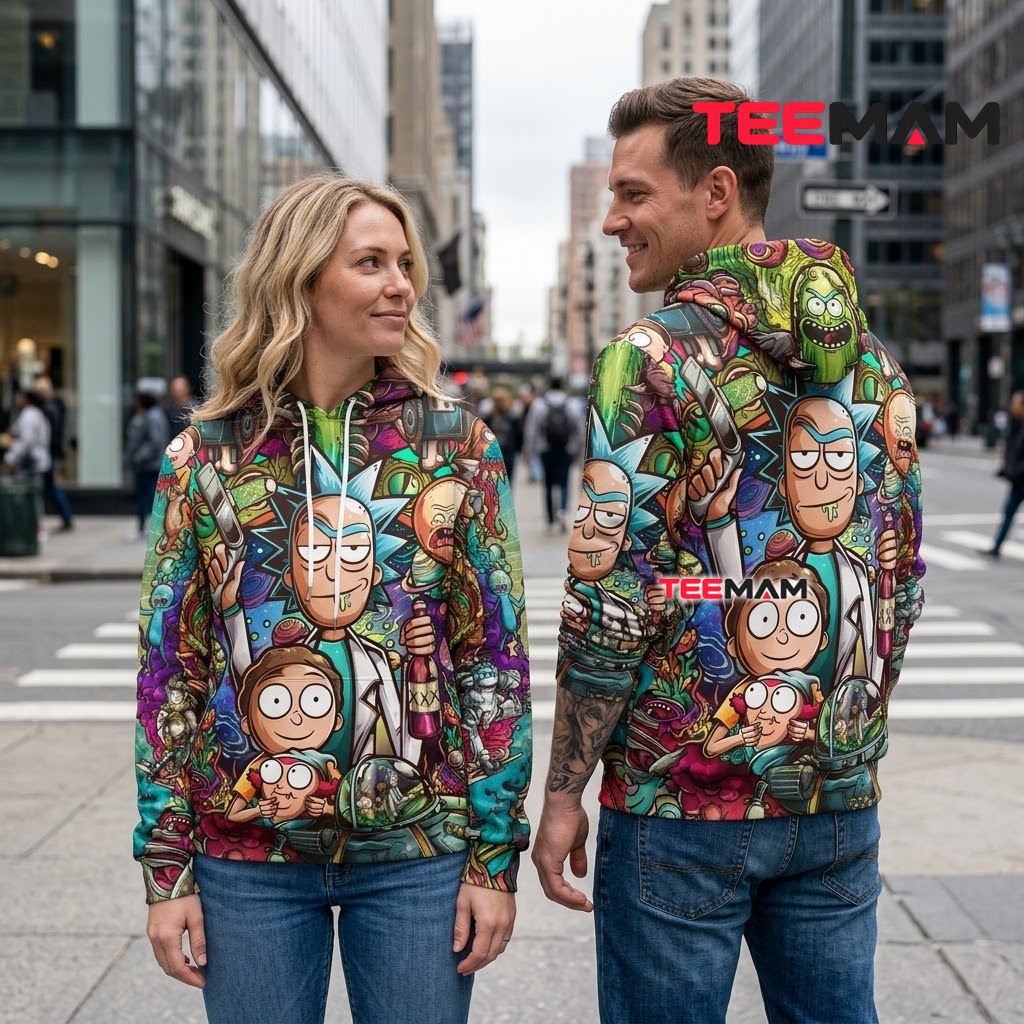 Rick and Morty All Over Print 3D Hoodie Pickle Rick Spaceship Collage Back Rick and Morty All Over Print 3D Hoodie Pickle Rick Spaceship Collage Back