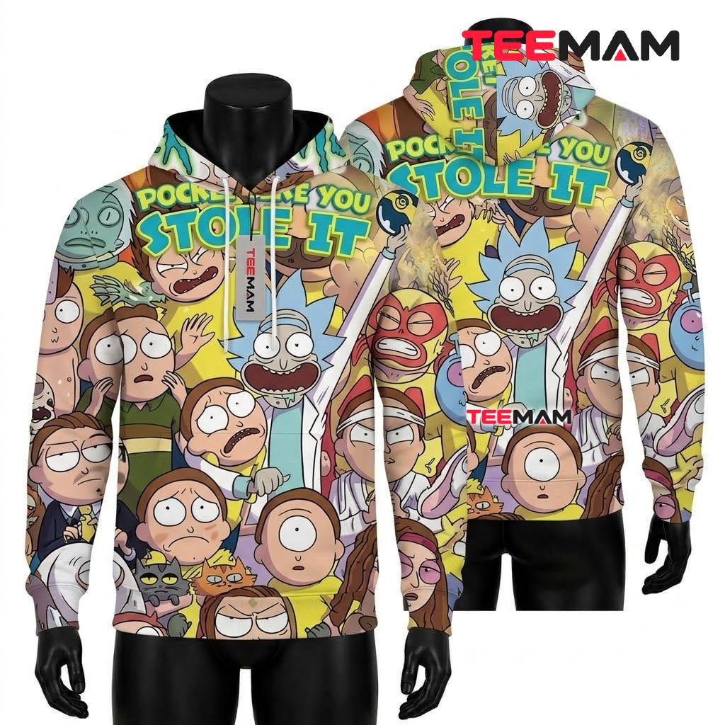 Rick and Morty All Over Print 3D Hoodie Pocket Mortys Collage Front