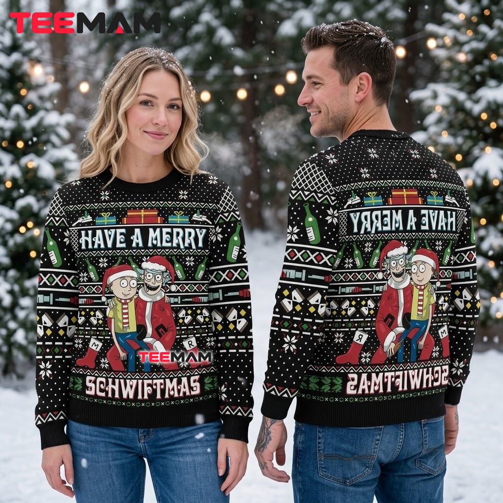Rick And Morty Ugly Christmas Sweater Have Merry Schwiftmas Back Rick And Morty Ugly Christmas Sweater Have Merry Schwiftmas Back