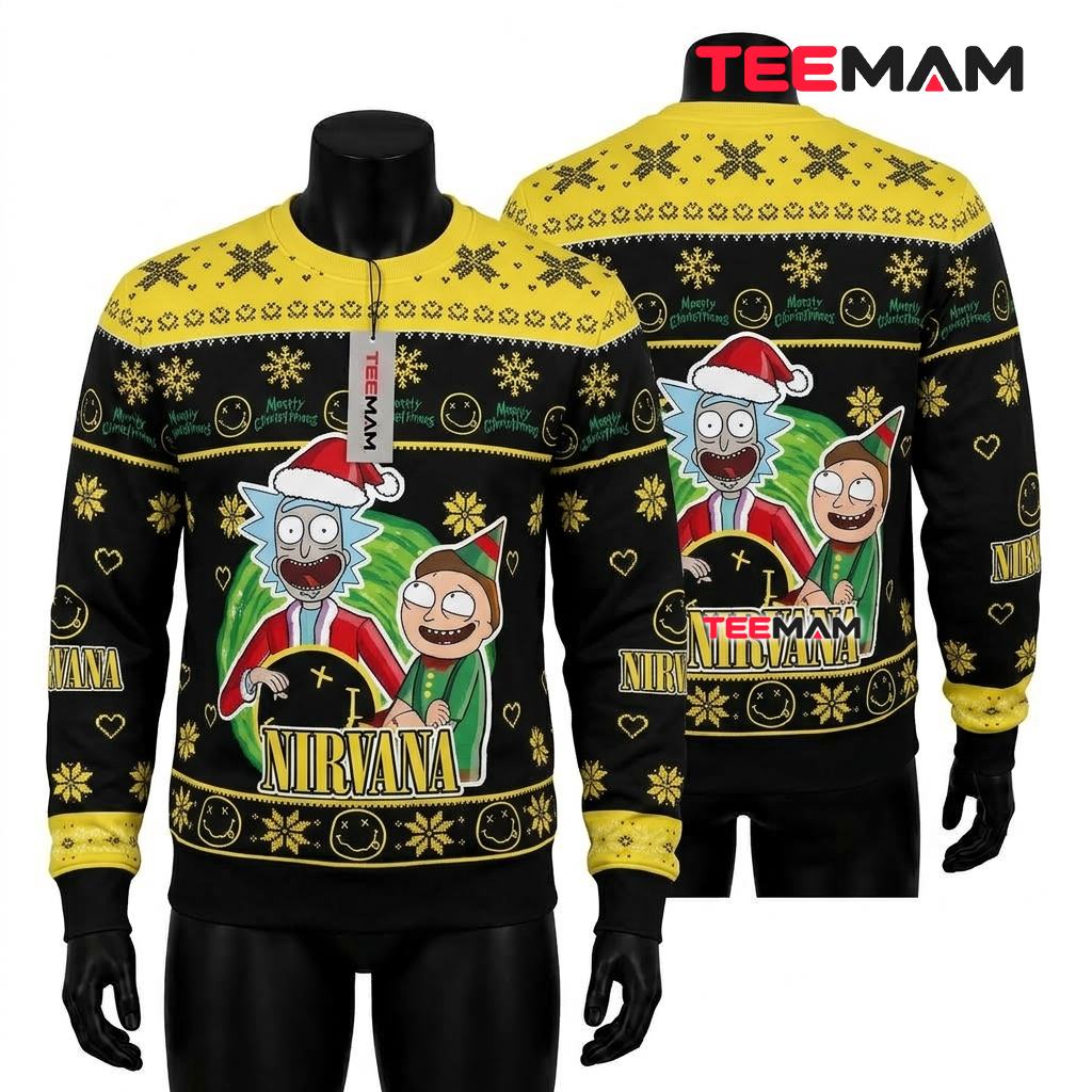 Rick And Morty Ugly Christmas Sweater Nirvana Santa Front