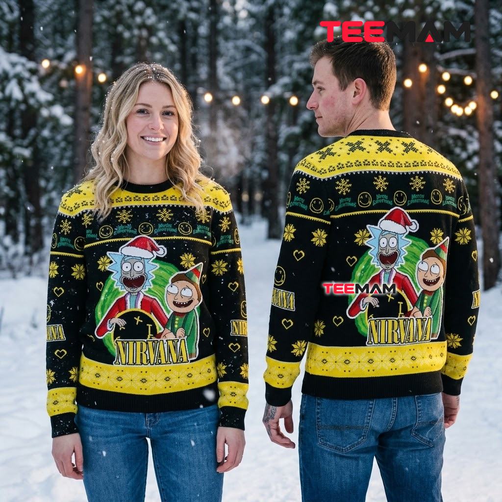 Rick And Morty Ugly Christmas Sweater Nirvana Santa Back Rick And Morty Ugly Christmas Sweater Nirvana Santa Back