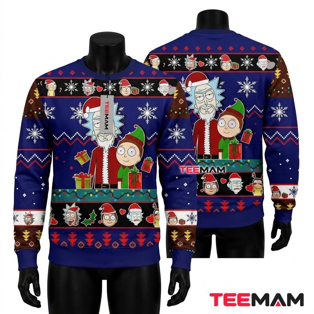 Rick And Morty Ugly Christmas Sweater Santa Elf Gifts Front