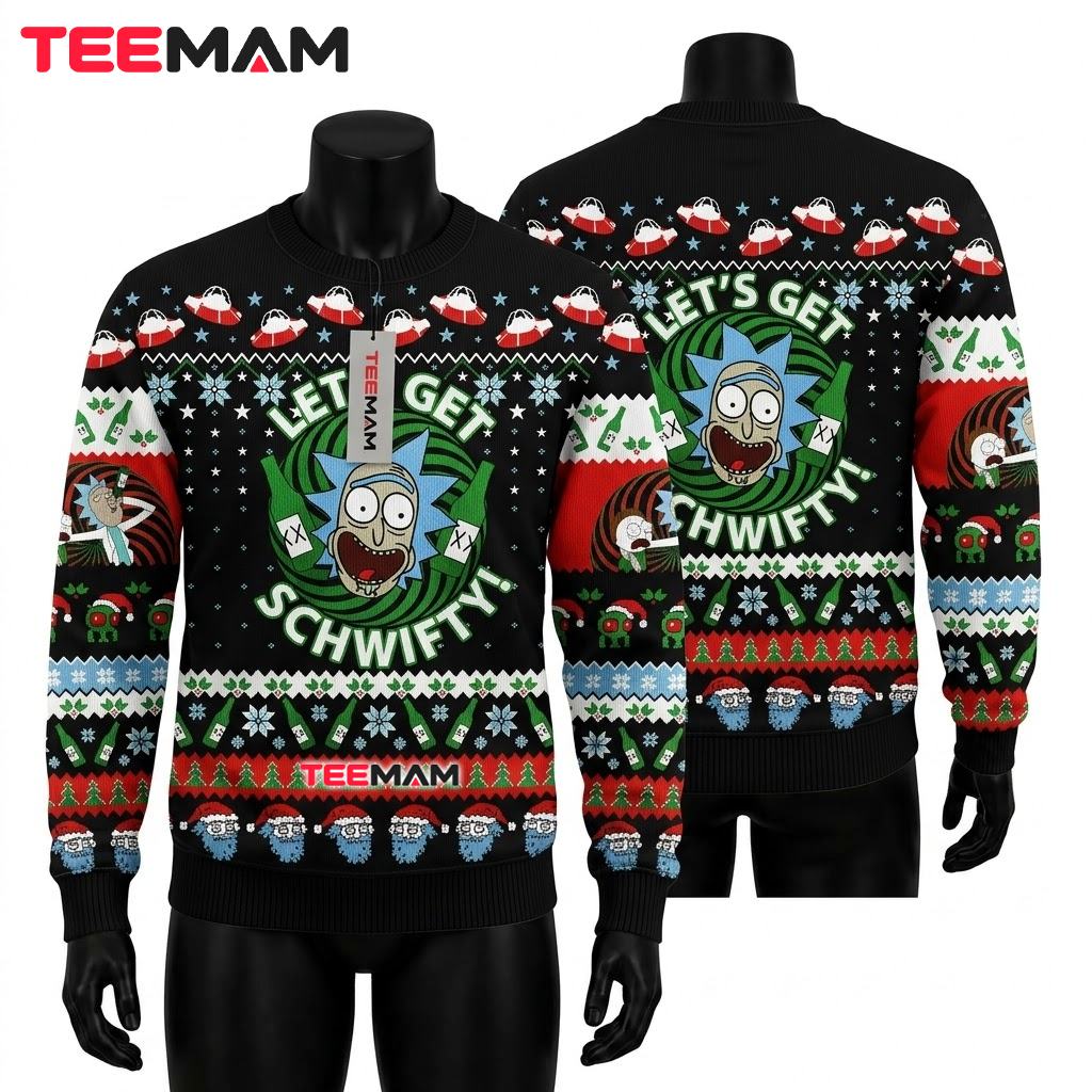 Rick Sanchez Ugly Christmas Sweater Lets Get Schwifty Front