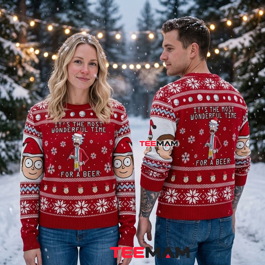 Rick Sanchez Ugly Christmas Sweater Most Wonderful Time For Beer Back Rick Sanchez Ugly Christmas Sweater Most Wonderful Time For Beer Back