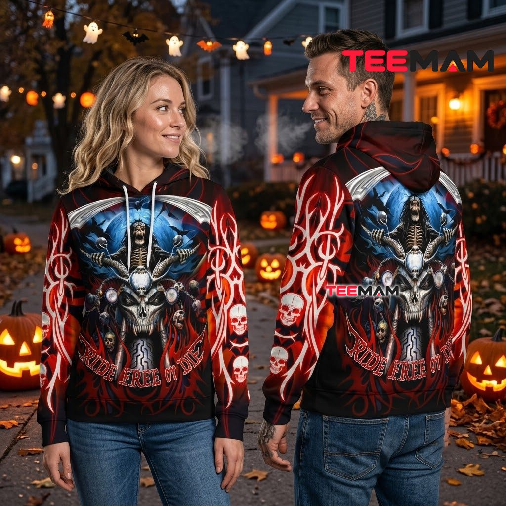 Ride Free Or Die Skull Motorcycle 3D Hoodie Back Ride Free Or Die Skull Motorcycle 3D Hoodie Back