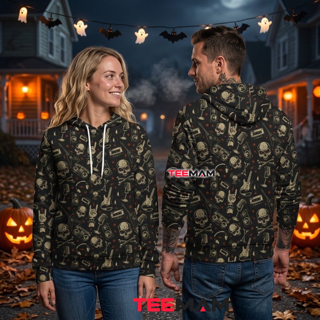 Rock Music Skull Pattern 3D Hoodie Back Rock Music Skull Pattern 3D Hoodie Back