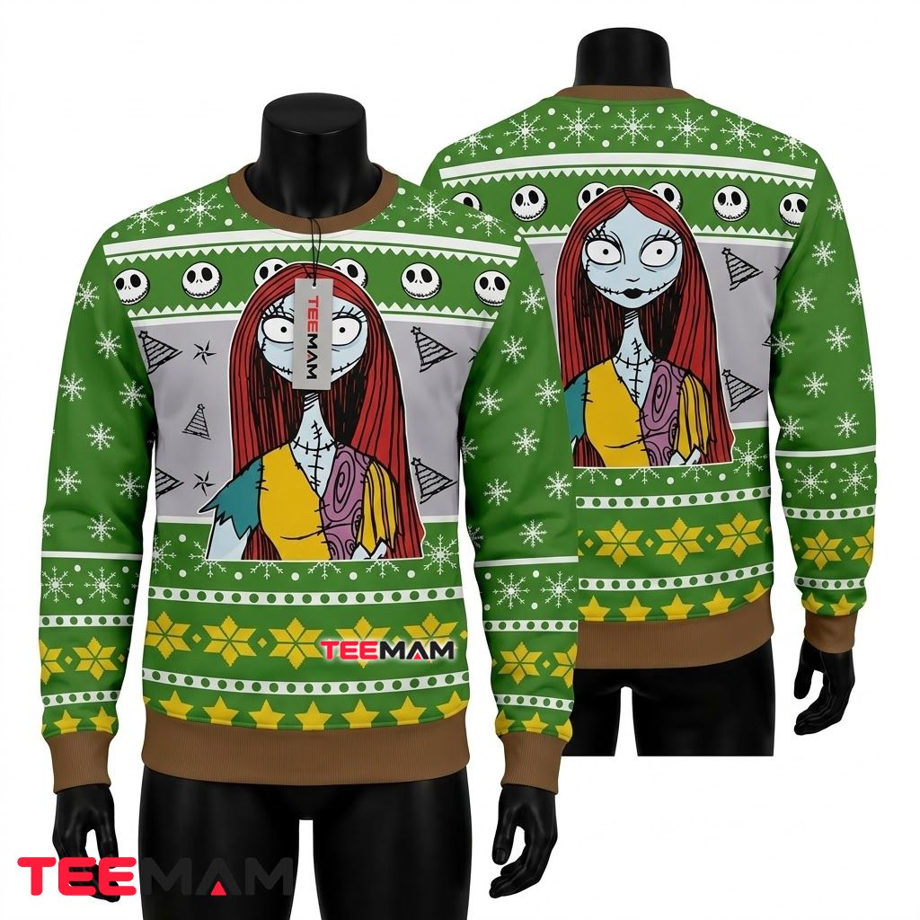 Sally Ugly Halloween Sweater Green Patchwork Portrait Print Front
