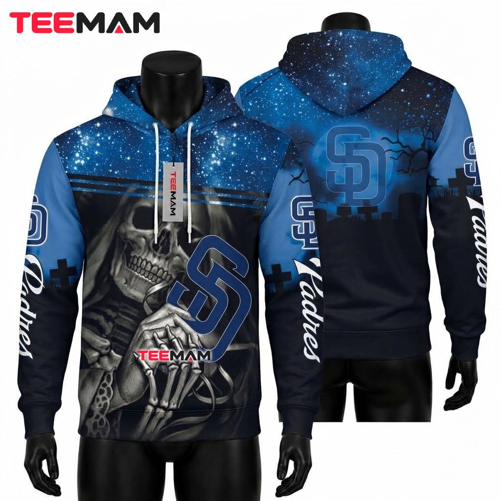 San Diego Padres 3D Hoodie Grim Reaper Skull Graveyard Front