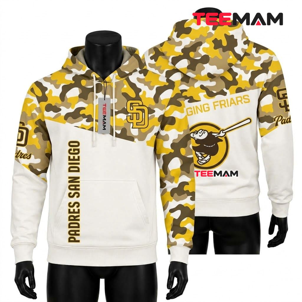 San Diego Padres 3D Hoodie Swinging Friars Camo Front