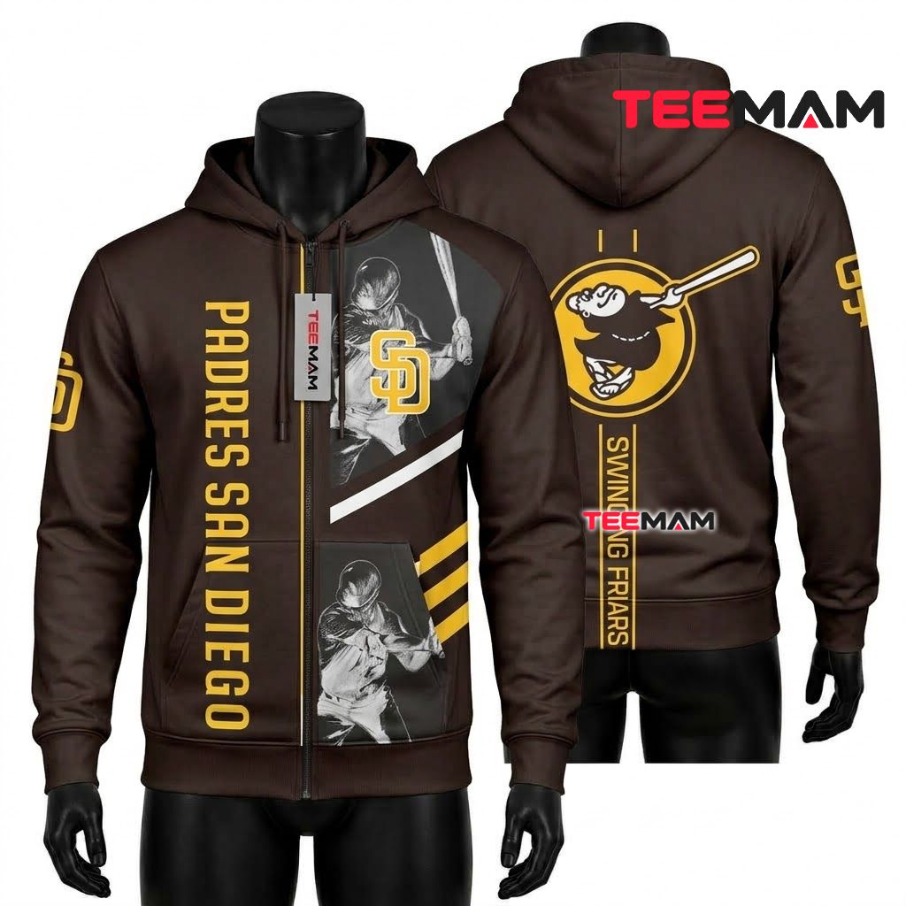 San Diego Padres 3D Hoodie Swinging Friars Mascot Player Front