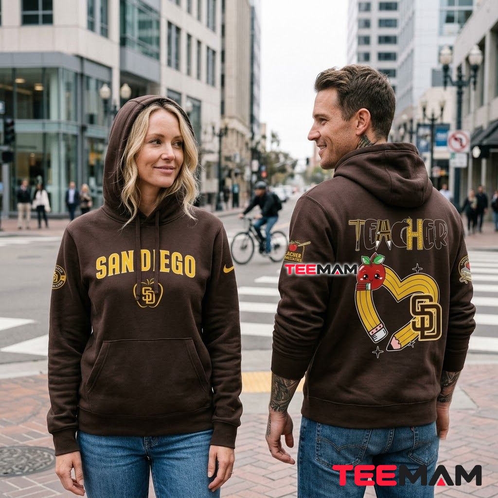 San Diego Padres 3D Hoodie Teacher Pencil Heart Apple Back San Diego Padres 3D Hoodie Teacher Pencil Heart Apple Back