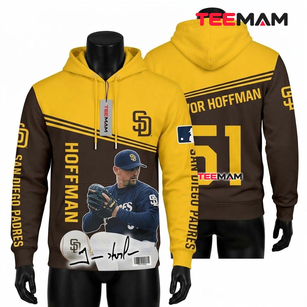 San Diego Padres 3D Hoodie Trevor Hoffman Signature Player Front