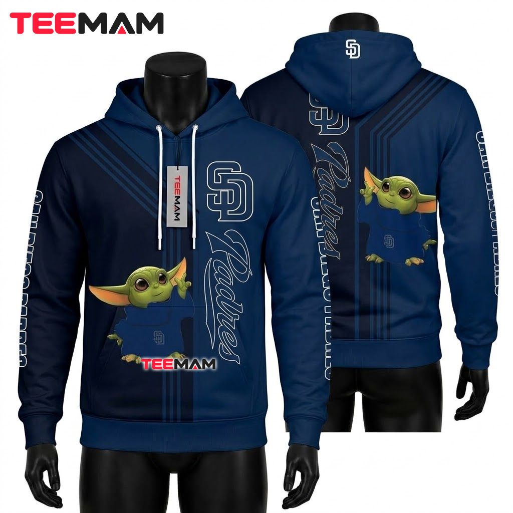 San Diego Padres All Over Print 3D Hoodie Baby Yoda Pocket Front