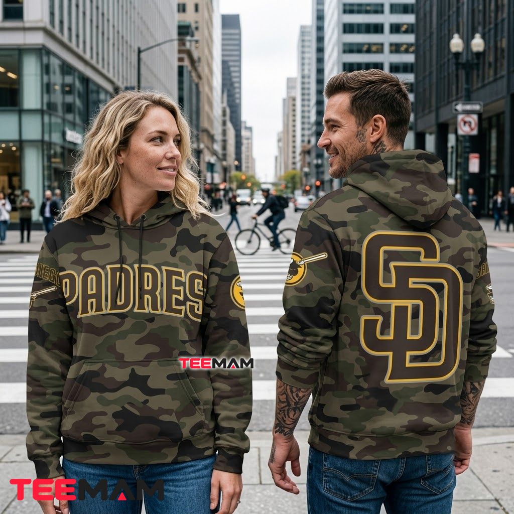 San Diego Padres All Over Print 3D Hoodie Camo Logo Back San Diego Padres All Over Print 3D Hoodie Camo Logo Back