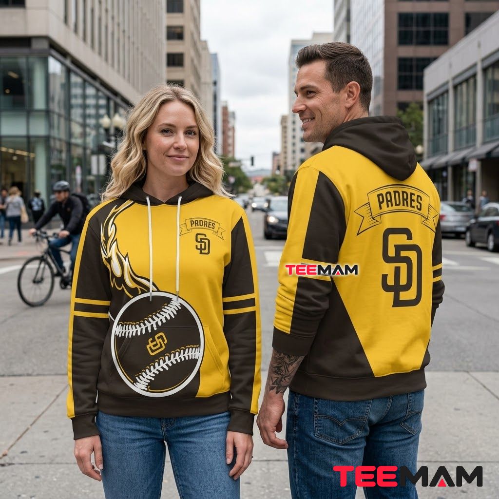 San Diego Padres All Over Print 3D Hoodie Flame Baseball Gold Black Back San Diego Padres All Over Print 3D Hoodie Flame Baseball Gold Black Back