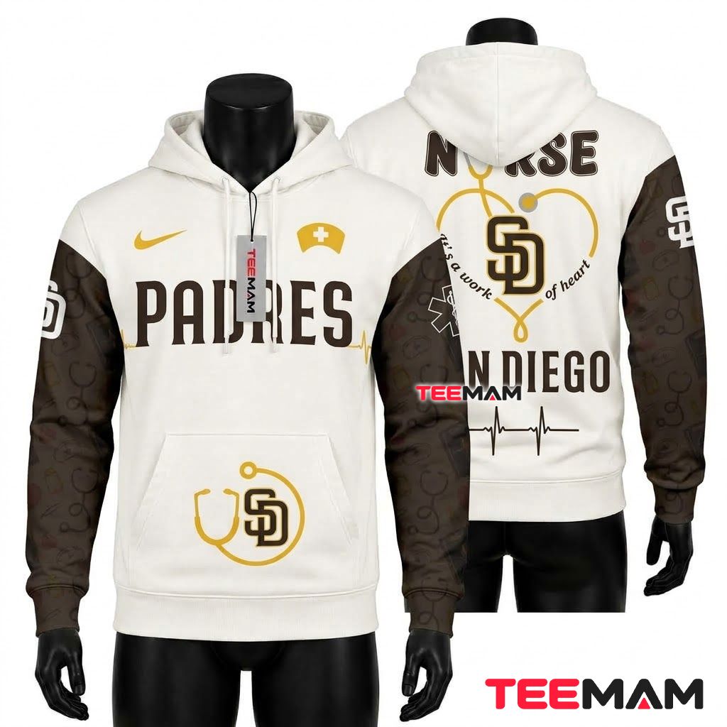 San Diego Padres All Over Print 3D Hoodie Nurse Heart Stethoscope Front