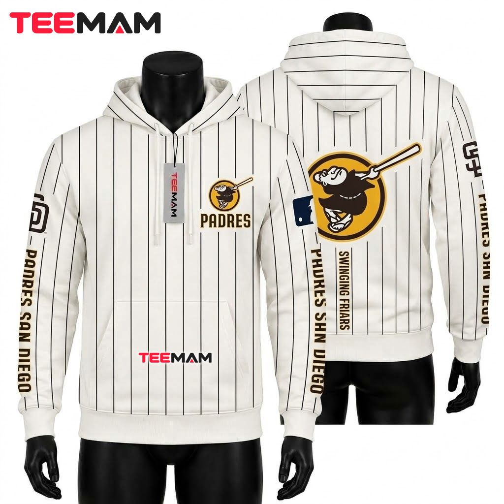 San Diego Padres All Over Print 3D Hoodie Swinging Friars Pinstripe Front
