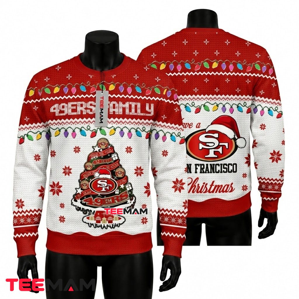 San Francisco 49 ers Christmas Ugly Sweater Family Tree Ornament Design Front