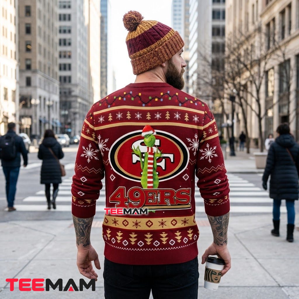 San Francisco 49ers Christmas Ugly Sweater Grinch Scarf Logo Design Version 3 San Francisco 49ers Christmas Ugly Sweater Grinch Scarf Logo Design Version 3