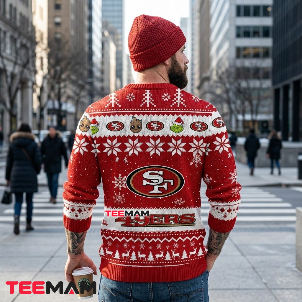 San Francisco 49ers Christmas Ugly Sweater Groot Grinch Duo Design Version 3 San Francisco 49ers Christmas Ugly Sweater Groot Grinch Duo Design Version 3