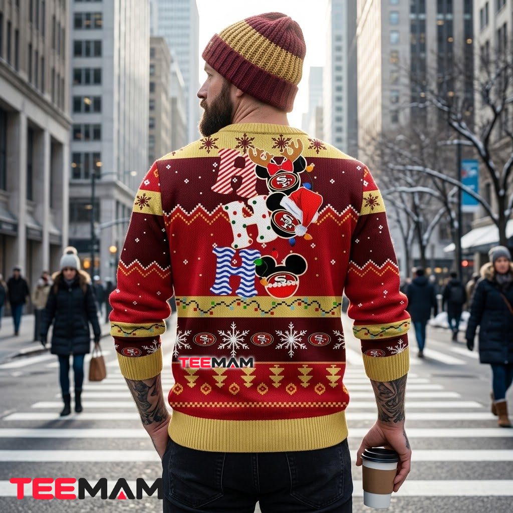 San Francisco 49ers Christmas Ugly Sweater Mickey Ho Ho Design Version 3 San Francisco 49ers Christmas Ugly Sweater Mickey Ho Ho Design Version 3