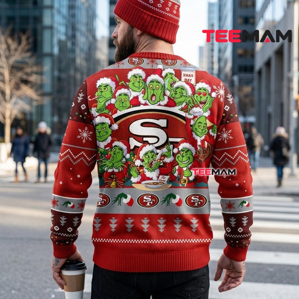 San Francisco 49ers Christmas Ugly Sweater Multiple Grinch Faces Design Version 3 San Francisco 49ers Christmas Ugly Sweater Multiple Grinch Faces Design Version 3
