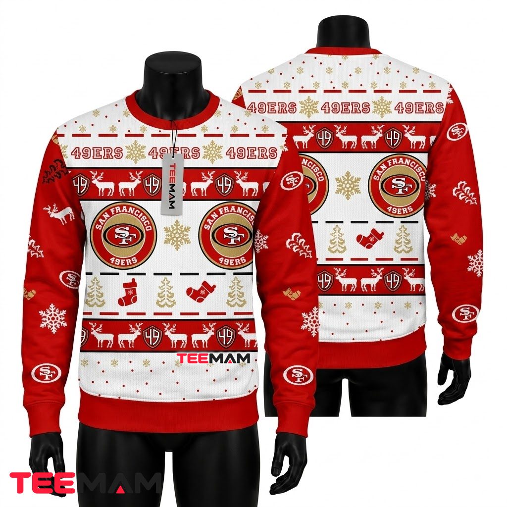 San Francisco 49ers Christmas Ugly Sweater Reindeer Stocking Design Front