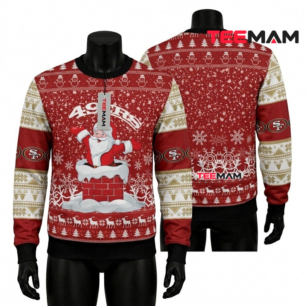 San Francisco 49ers Christmas Ugly Sweater Santa Chimney Design Front
