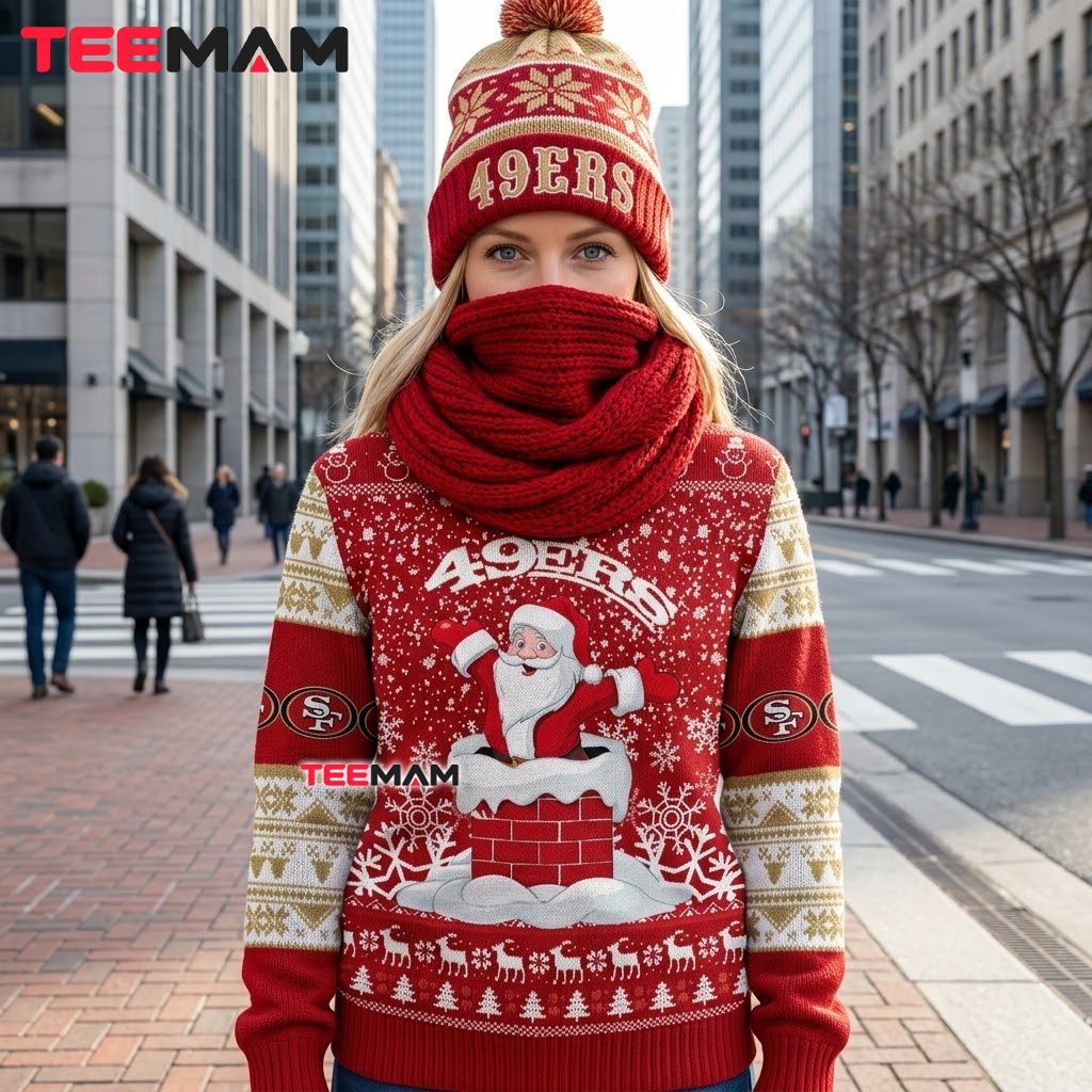 San Francisco 49ers Christmas Ugly Sweater Santa Chimney Design Back San Francisco 49ers Christmas Ugly Sweater Santa Chimney Design Back