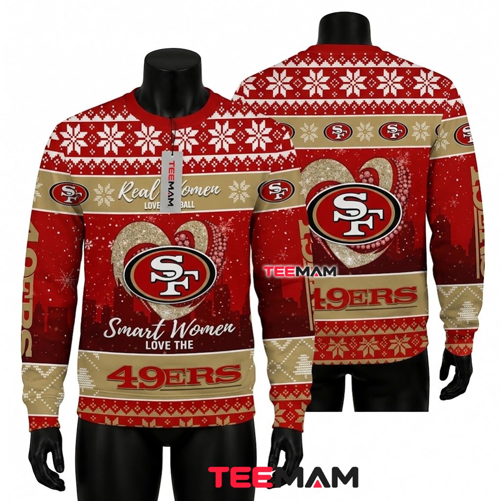San Francisco 49ers Christmas Ugly Sweater Snoopy Holding Football Design San Francisco 49ers Christmas Ugly Sweater Snoopy Holding Football Design