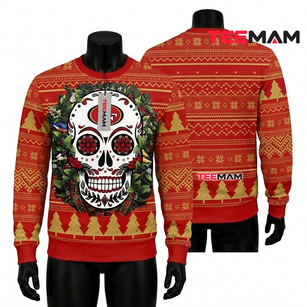 San Francisco 49ers Christmas Ugly Sweater Snoopy Holding Football Design San Francisco 49ers Christmas Ugly Sweater Snoopy Holding Football Design