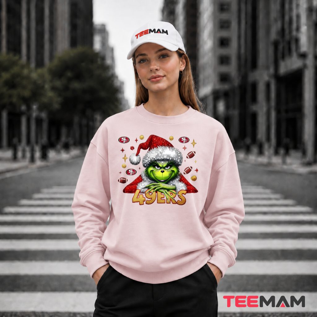 San Francisco 49Ers Grinch Bling Diamond Long Sleeve San Francisco 49Ers Grinch Bling Diamond Long Sleeve