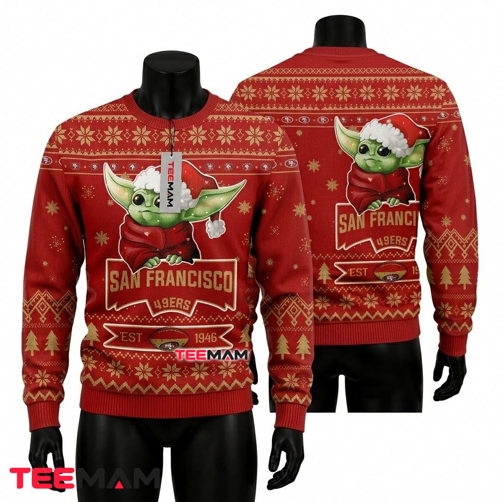 San Francisco 49ers Ugly Christmas Sweater Baby Yoda Est Design Front